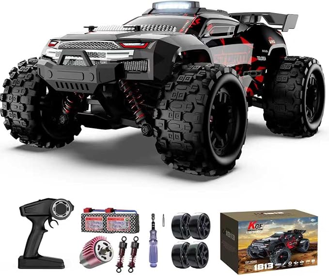 KGF 1:18 Scale All Terrain RC Cars, 40km/h High Speed Remote Control Car, 2.4Ghz RC Car Toys Gifts for Kids and Adults, 4WD Electric Vehicle with 2 Rechargeable Batteries, Off Road Monster Truck