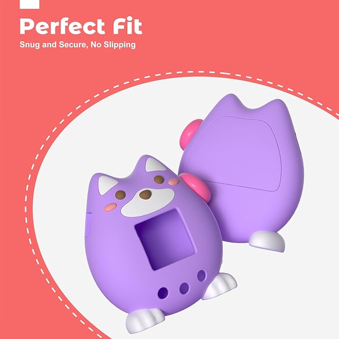 for Tamagotchi Paradise Case,Cute Standing Dog Silicone Protective Cover for Tamagotchi Paradise Electronic Pet,Waterproof Washable Shockproof Anti-Drop 360Full Protection,Puppy Style (Purple)