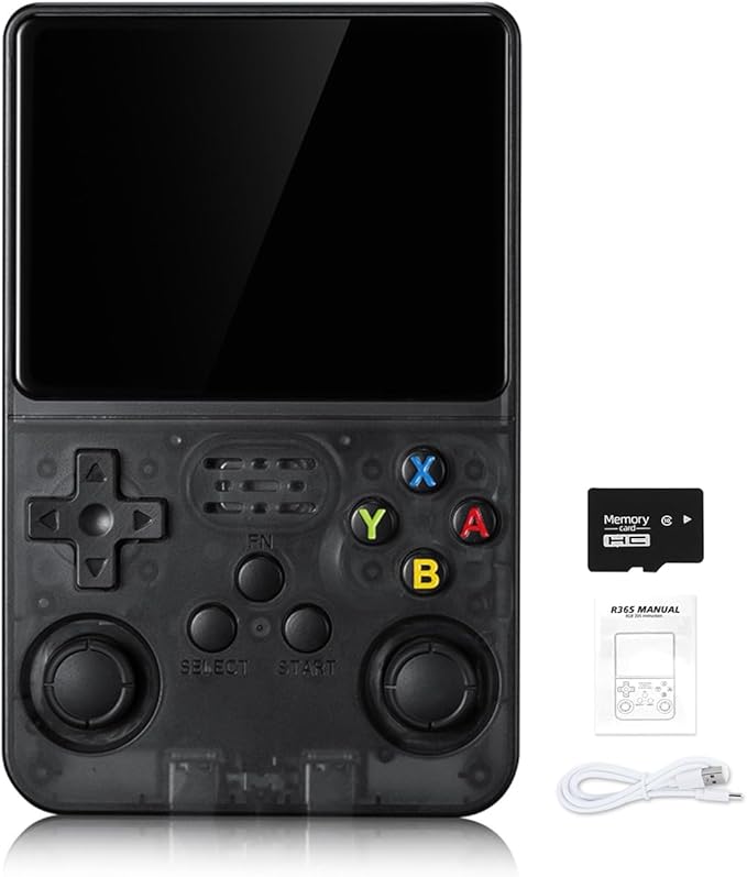 AIUOUS R36S Handheld Arcade Console - Built-in 20,000 Games & 64G, 3.5 Inch IPS Screen, Open Source System, Classic Emulator (Grey.)