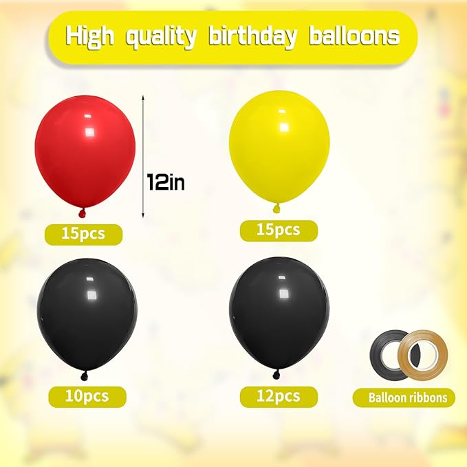 Red Black Yellow Balloon, Black with Printed Balloons, 50pcs 12inch Cartoon Game Balloons for Boys Girls Cartoon Theme Party Decorations Birthday Balloons Baby Shower Party Supplies