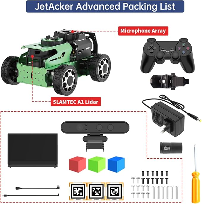 JetAcker ROS2 Robot Car with ChatGPT Large AI Models, Lidar SLAM Mapping Navigation Path Planning Autonomous Driving AI Depth Camera Voice Control ROS Education Robot, Advanced Kit & Orin Nano 8GB