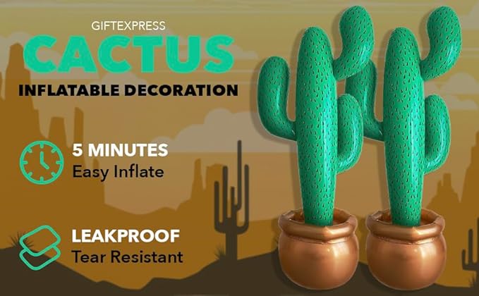 GiftExpress 2 Pack Inflatable 36" Cactus Prop Décor for Mexicano Fiesta Theme Party Decorations, Cinco De Mayo Prop, Hawaiian Pool Party, Desert Western Cowboy Theme Party (36" - 2 Pack)