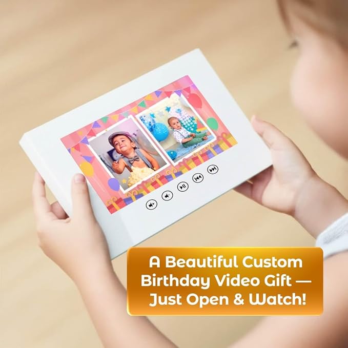 Custom Babies Birthday Video Greeting Card – Add Your Photos for Unique Slideshow – Charming Gift for Kids – 7” IPS Screen, 512MB Storage, Long-Lasting Battery, Plug & Play USB