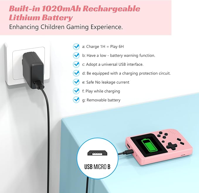 Mini Retro Handheld Games Console, Built-in 400 Video Games, Portable Video Gaming Player with 3.0 Inch IPS Screen and Rechargeable Battery(Pink)
