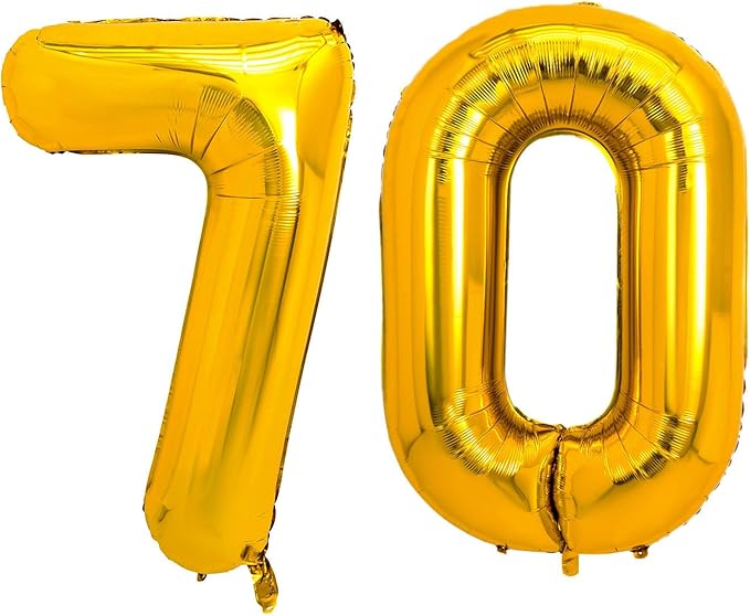 40 Inch Gold 70 Number Balloons Giant Jumbo Large Helium Mylar Foil Golden Number Balloons for Women Men 70th Birthday Party Supplies 70 Wedding Anniversary Celebration Events Decorations
