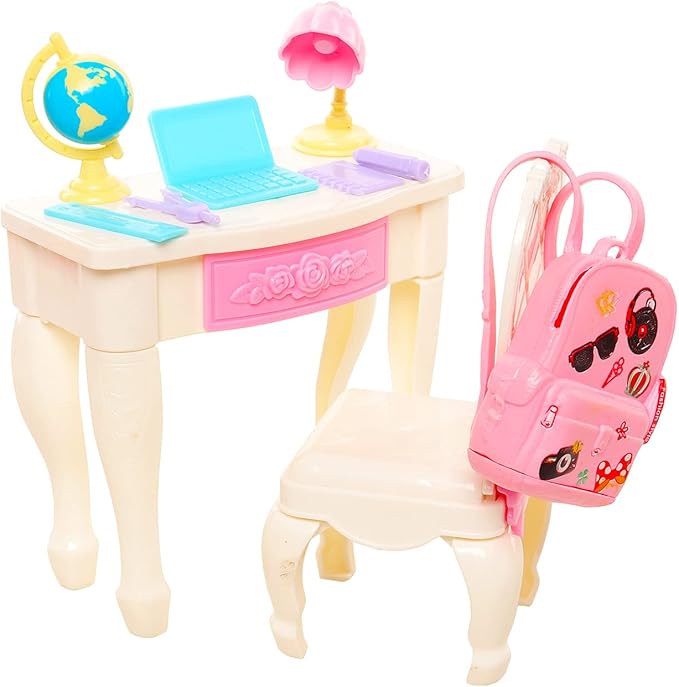 ENOCHT 19 Pcs Girl Doll School Accessories Backpack Mini Desk Lamp Laptop Mini Globe Glasses and Headset for 11.5 Inch Doll School Playset