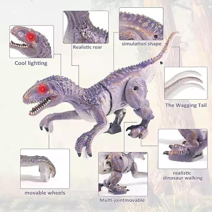 Remote Control Dinosaur for Kids, LED Walking Electric RC Toy, 2.4GHz, Multi-Color, ABS Plastic, Rechargeable (Blue)