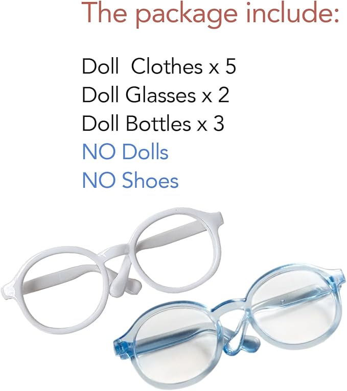 Macaron Style Doll Clothes Set for 17cm Plush Dolls, Include 5 Outfits with Hats, Glasses, Cute Dress Up Accessories for Doll Play and Display, (No Dolls)