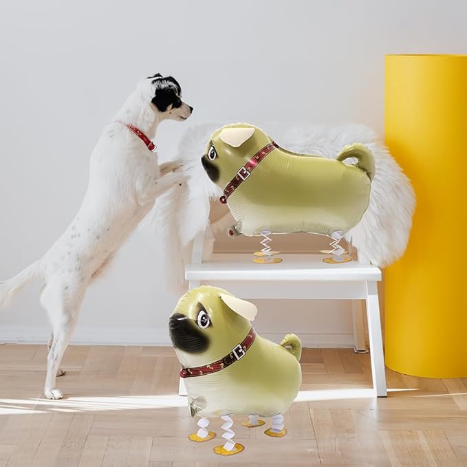 Cartoon Pug Dog Balloon Realistic Air Walker Pet Animal Balloon, 4 Pack Toys Walk Pekinese Dog Balloons Walking Animal Puppy Party Supplies For Kids Boys Girls Birthday Decoration