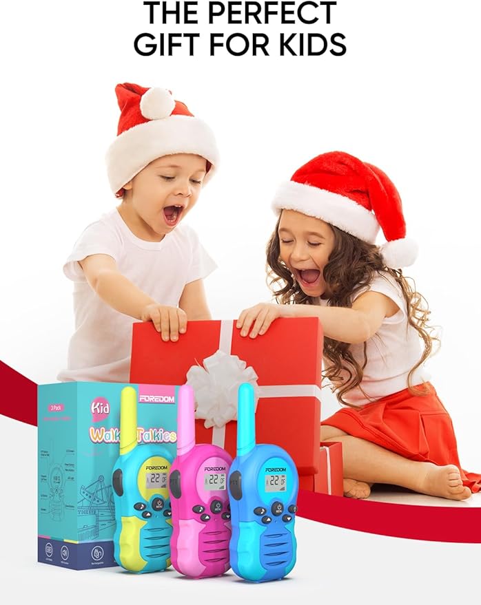 FOREDOM Rechargeable Walkie Talkies for Kids Walkie Talkies Long Range for Boy & Girl Age 3 to 12 Year Old Birthday Toys - 3 Pack