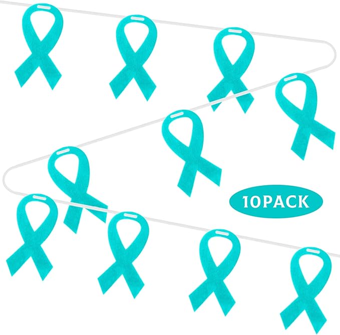 VitalCozy 10 Pcs Ribbon Awareness Banner 13.1 ft Ribbon Garland Cancer Awareness Decor Cancer Free Decorations for Society Events Groups Fundraisers Party Supplies(Teal)
