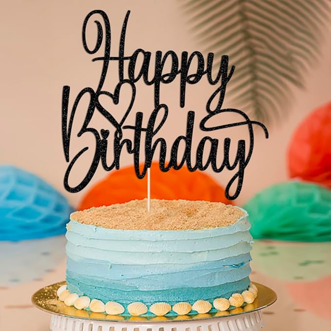 Handmade Glitter Happy Birthday Cake Topper- Happy Birthday Cake Decor,Fabulous Cake Decoration，Anniversary/Birthday Party Decoration Supplies(black)