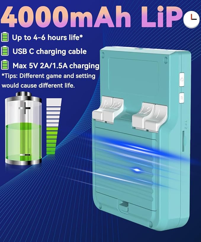 My Mini Handheld Game Console 3.5-in 640*480 IPS OCA Screen RK3326 4000mAh mymini with Portable Case Turquoise Green-64GBVer.