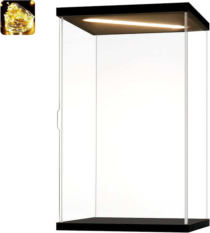 Acrylic Display Case for Collectibles Clear Acrylic Boxes for Display Figure Toys Lighted Building Model Set 76191 Display Case Room Decoration Box(Black-Solid Yellow; 7.9*5.9*13.8 inch)