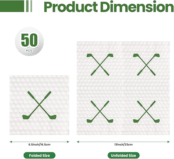 50 Pieces Golf Paper Napkins 13 x 13 Inches Luncheon Napkins Cocktail Napkins Disposable Sports Theme Decorations for Kids Baby Shower,Birthday Party,Golf Theme Party Supplies