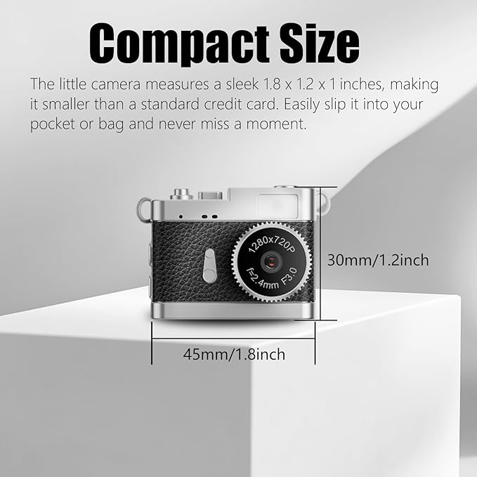KOOMTOOM Keychain Camera,720P HD Mini Retro Camera,Tiny Digital Photocamera with 32GB SD Card,0.96'' Pocket Video Recorder Gift for Kids Students,Suprise Box Included (K142 - Black)