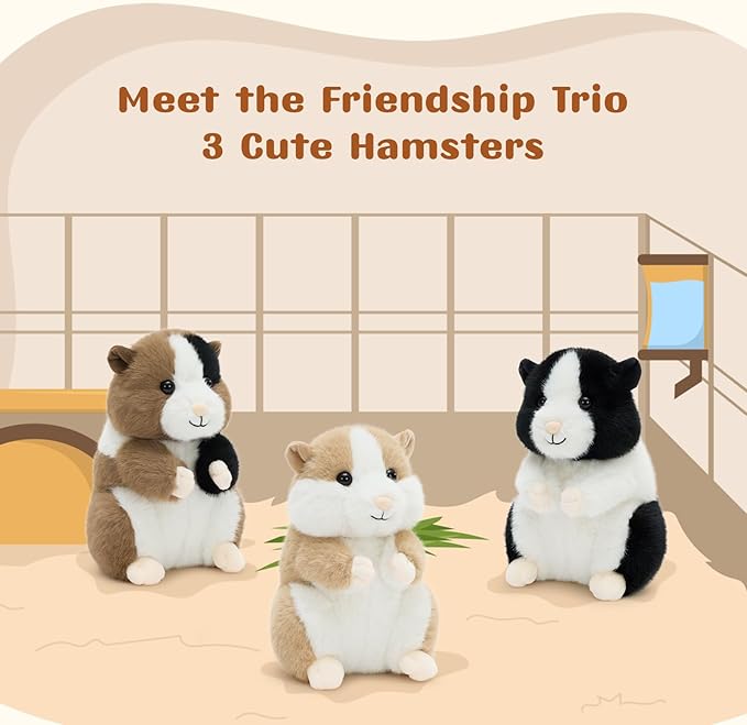 MorisMos Hamster Toys for Kids Girls Boys, 8.7" Realistic Hamster Stuffed Animal Plushies Set, Lifelike Small Stuffed Animals in Bulk for Baby Shower Birthday Party Decoration
