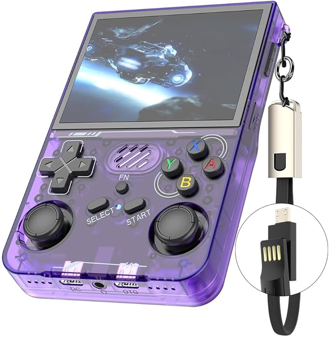R36XX Retro Handheld Game Console with 128G 3.5 Inch IPS Screen Built-in 30000+ Classic Games Open Source Linux System Portable Pocket Video Player with 3200mah Battery (Translucent Purple)