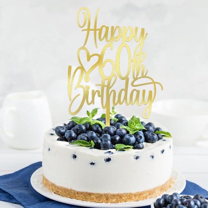 Acrylic Happy 60th Birthday Cake Topper - Cheers to 60 Years Cake Topper, 60 & Fabulous Cake Decoration for Hello 60th Birthday Anniversary Party Cake Decorations Supplies