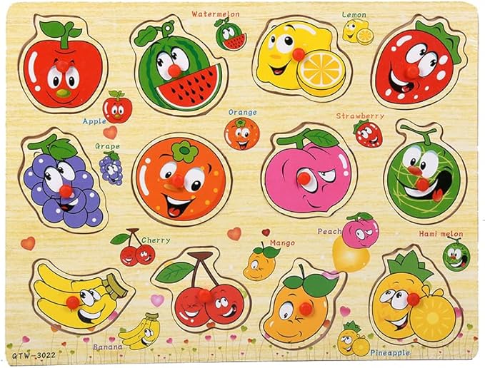 5-Pack Alphabet, Numbers, Shapes, Fruits & Vehicles Puzzle Wooden for Toddlers 3+ Years Old | ABC & 123 Shape Learning Toys with Board & Blocks | Preschool Education for Girls and Boys, Large