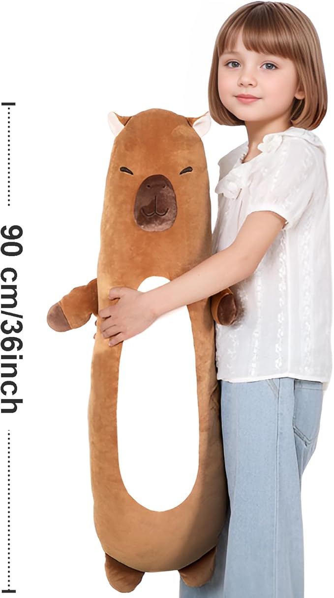 36 inch Capybara Stuffed Animals Long Plush Pillow Toy, Cute Giant Large Big Jumbo Soft Capybara Squishy Animal Plushies Gift Kids Boys and Girls, Birthday