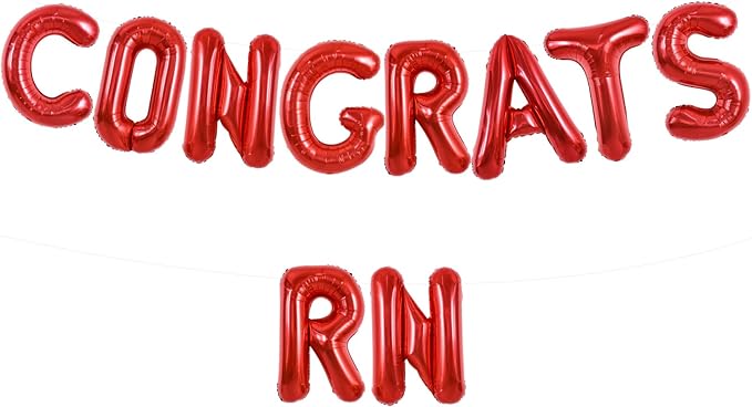 TONIFUL 2026 Nurse Graduation Decorations Red Congrats RN 2026 Balloons 16 Inch RN 2026 Banner Class of 2026 Registered Nurse Balloons Decorations 2026 Nursing Graduation Party Supplies