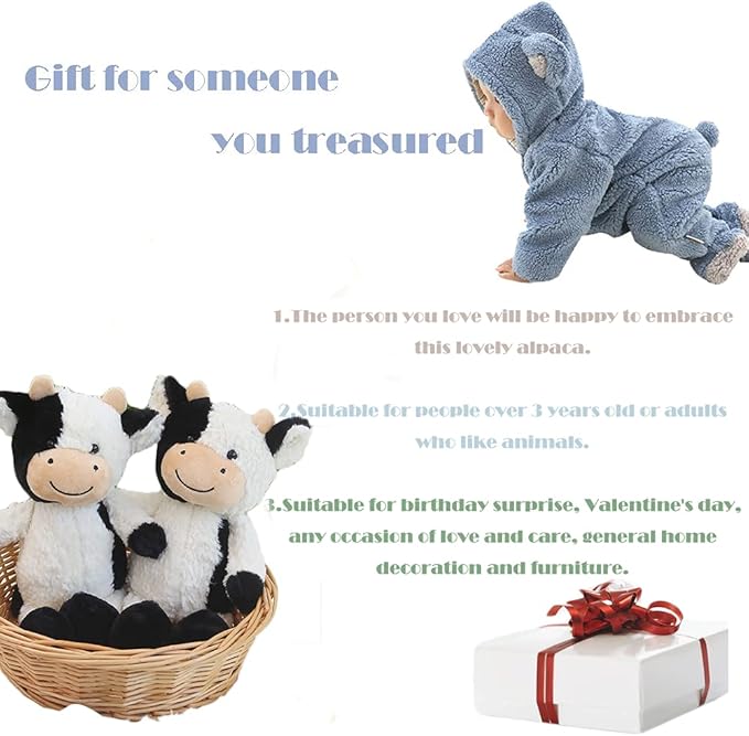 CHELEI2019 11.8" Cow Stuffed Animals Soft Cuddly Cow Plush Stuffed Animal Toy for Kids