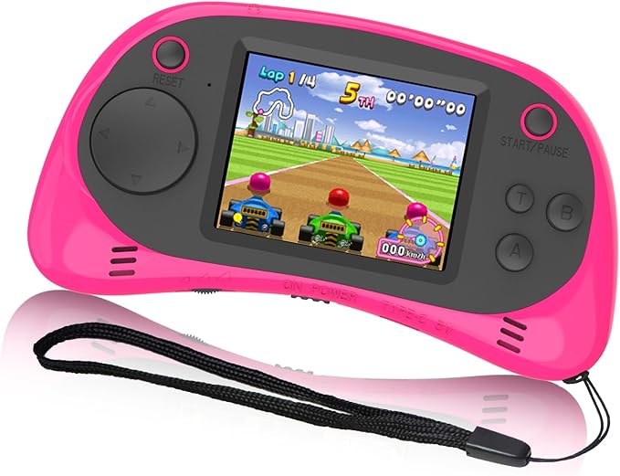 EASEGMER 16 Bit Kids Handheld Games Built-in 220 HD Video Games, 2.5 Inch Portable Game Player with Headphones - Best Travel Electronic Toys for Kids Age 3-10 Years Old Children (Pink)