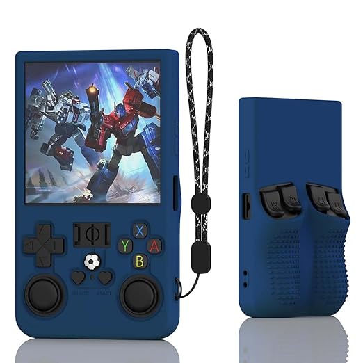 FIOPAZ for R36MAX Silicone Protective Case, Soft Skin for R36 MAX Retro Handheld Game Console Accessories, Anti-Scratch Washable Only for R 36 MAX Sleeve with Lanyard (Blue)