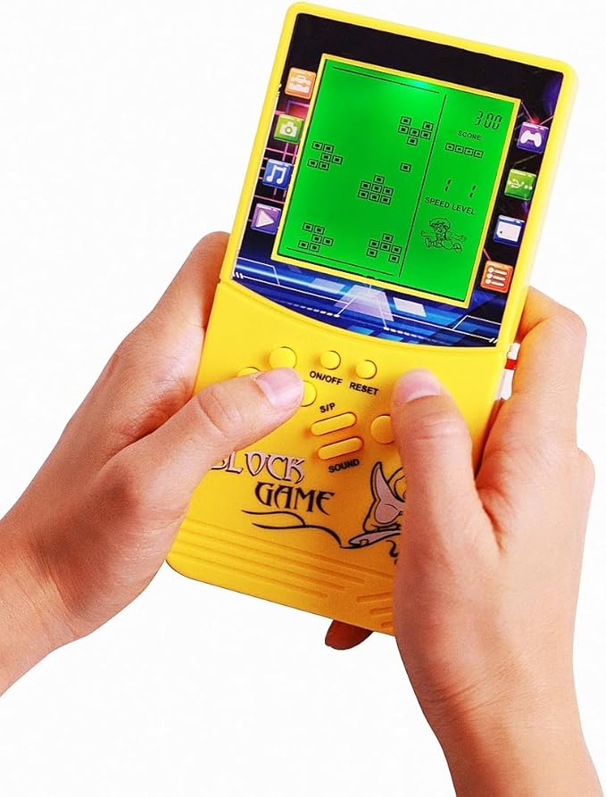 New Large Screen Brick Game Console Green Backlight Built-in 23 Multi-Mode Block Games Classic Nostalgia Puzzle Speed and Difficulty can be Adjusted Suitable as a Gift for Kids (Yellow)