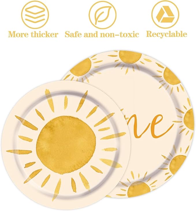 Boho Sun Party Decorations for Birthday Sun Party Tableware Includes Bohemia Sunshine Plates Napkins Tablecloth | Serves 20 Sun Party Supplies for Baby Shower