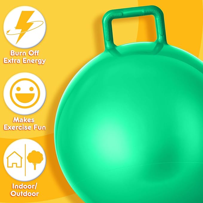 Lewtemi 3 Pcs 29 Inch Bouncing Ball with Handle, Outdoors Hopper Jumping Hopping Ball and Air Pump for Sports Exercise (Purple, Green, Orange)