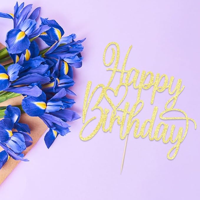 Handmade Glitter Happy Birthday Cake Topper- Happy Birthday Cake Decor,Fabulous Cake Decoration，Anniversary/Birthday Party Decoration Supplies (gold)
