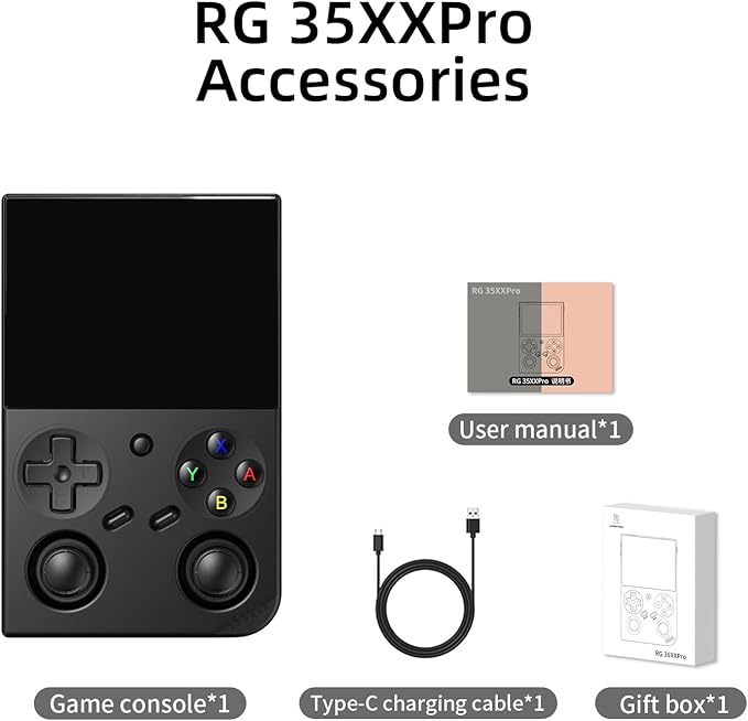 RG35XX Pro Retro Handheld Game Console 3.5-inch IPS Screen 64GB Game Card RG35XX Pro Linux OS Player 3200mAh Battery Compatible with Bluetooth WiFi RG35XXPro Black