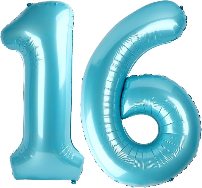 40 Inch Light Blue Number 16 Digital Balloon,Jumbo Mylar Foil Helium Balloon for 16 Balloons for Birthday Party,Wedding Anniversary Party Decorations