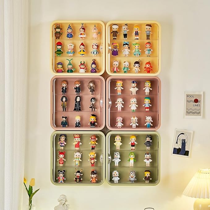 Clear Display Case for Figures, Wall Mounted Acrylic Storage Box, Dust Proof Display Cabinet Organizer for Mini Pop Mart Action Figures Collectibles (White)
