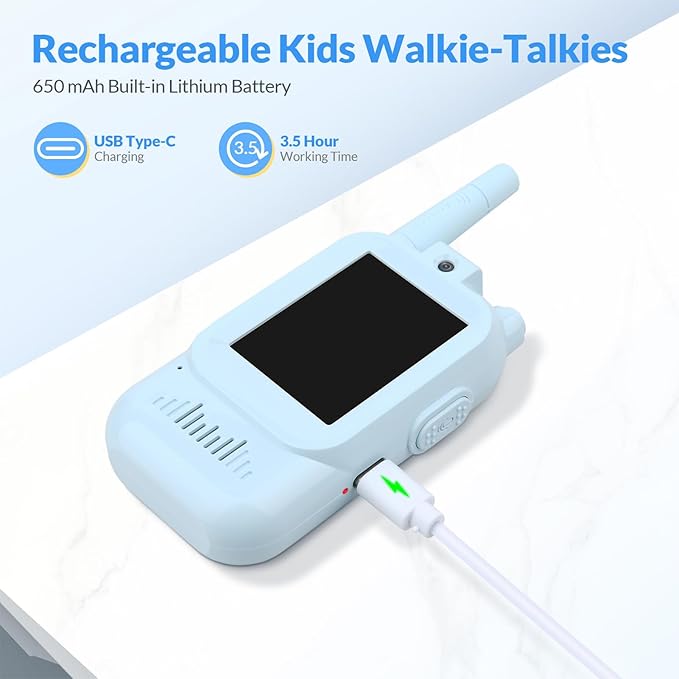 Pomya Video Walkie Talkies for Kids Pack of 2, Rechargeable Long Range Two Way Radios for Boys Girls Age 3-12, 2.0in Screen & Voice Changer for Outdoor Play, Camping