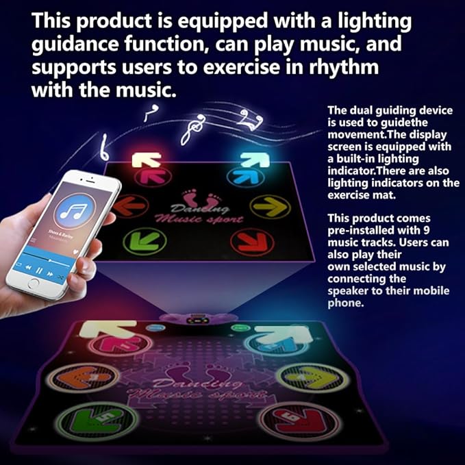 Dance mat Toys for Kids Ages 3-12 and Adults, Electronic Dance Pad with Light-up 6-Button Connectable to Cell Phone, Musical Dance Toys with 6 Game Modes