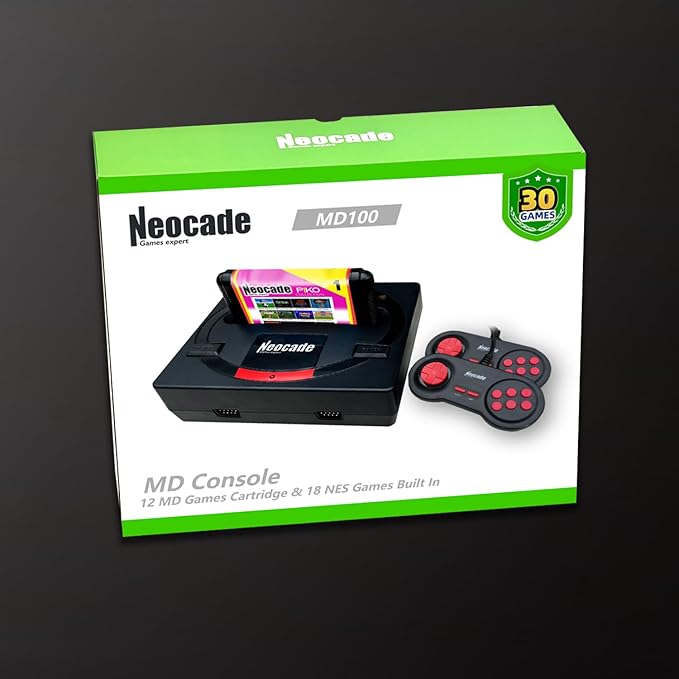 Retro Game Console 12 MD Games Cartridge Portable 18 Built-in PIKO Classical Licensed Games Plug and Play Video Games for TV, Gifts for Boys Girls Adults