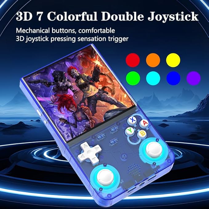 R36 Ultra Retro Handheld Game Console, with 64G Built-in 20000+ Games, 3000mAh Rechargeable, Support 20+ Simulators, Linux System, 4.0 Inch IPS Screen Portable Pocket Arcade (Transparent Blue)