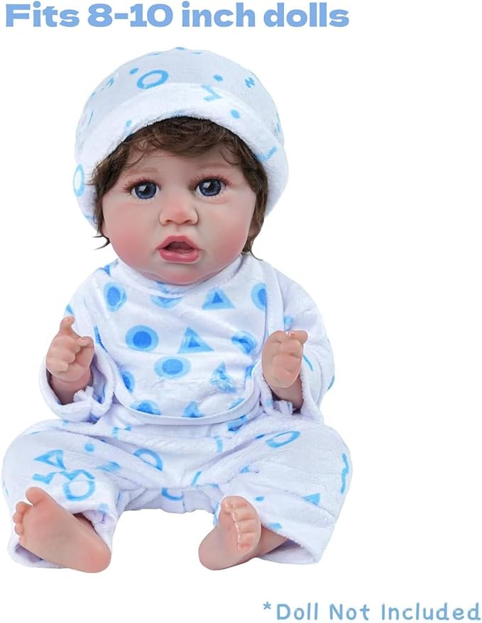 BABESIDE 8 Pcs Baby Doll Clothes Set with Bassinet for 8-10-12 Inch Dolls, Cute Baby Doll Clothes and Accessories Set for Realistic Babydolls Boy, Blue