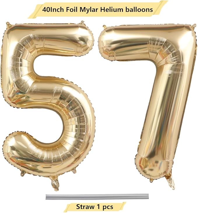 40 Inch Light Gold 57 Number Balloons White Gold Giant 75 Foil Mylar Helium Large Digital Champagne Gold Birthday Number Jumbo Balloon 57th or 75th Anniversary Party Decorations Supplies