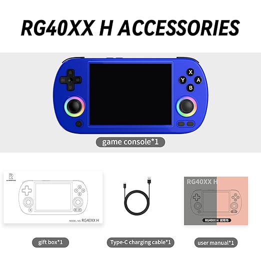 RG40XX H Retro Handheld Game Console RG40XXH Portable Gaming Console with 4'' IPS Screen Linux System Built-in 64G TF Card Preloaded Games 5000+ RG40XX H Supports 5G WiFi Bluetooth 4.2 Blue