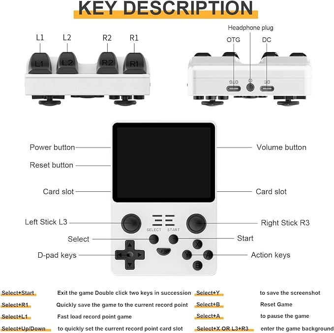 Powkiddy RGB20S Handheld Game Console, 3.5 Inch IPS Screen, 15,000 Built-in Games, 64GB, White, Linux Platform, Battery Powered (White)