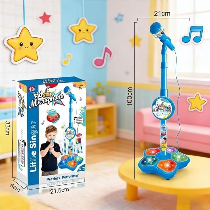 2026 New All-in-Ones Microphone Toy,Kids Microphone with Stand Adjustablewith Adjustable Stand, Colorful Lights, and Echo Effect, for Boys and Girls Christmas Birthday (Blue)