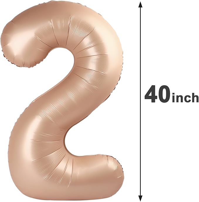 Light Brown 40 Inch Big Number Balloon Birthday Decoration, Number 2 Helium Balloon 12 20 22 23 24 26 2026 New Years Celebration, Boy Girl Baby Anniversary Party Graduations Supplies Decorations