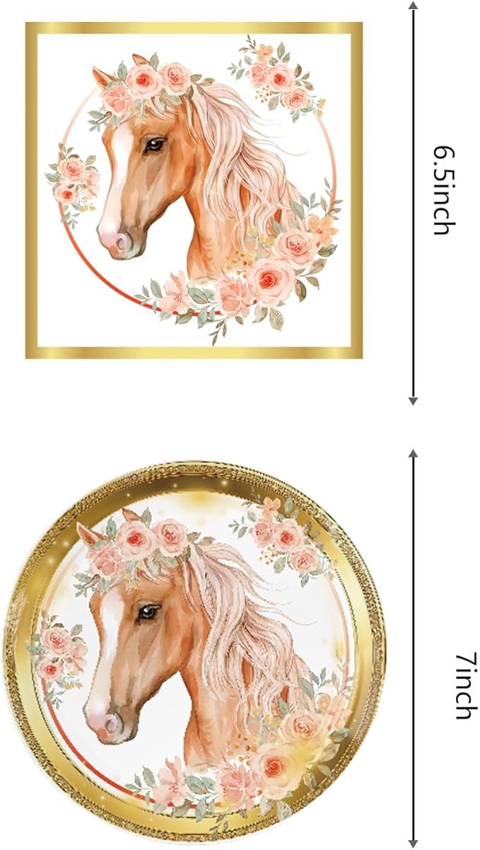 Horse Birthday Party Supplies, 20 Plates and 20 Napkins, Cowgirl Wild Horse Birthday Party Baby Shower Decorations Supplies Paper Plates Napkins for Girls Kids 20 Guests