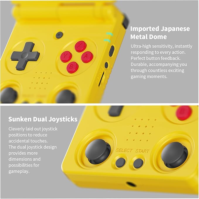 RG34XXSP Retro Handheld Game Console RG34XX SP Retro Gaming Console with 64G Preloaded 5000+ Games,3300 mAh Battey, Portable Pocket Arcade Support 30+ Simulators 5G WiFi Bluetooth HD Yellow