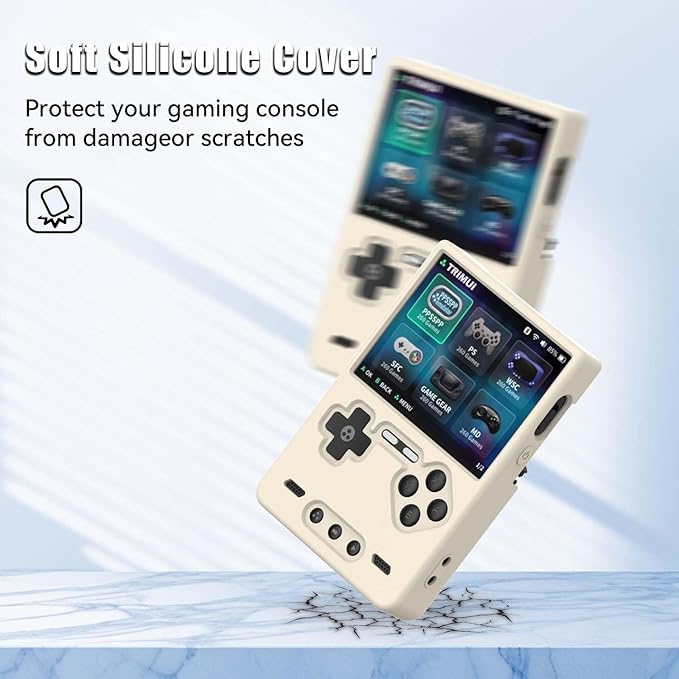 Silicone Case for Trimui Brick Retro Handheld Game Console, Soft Skin Cover for Trimui Brick Accessories, Anti-Scratch Washable TrimuiBrick with Lanyard (OffWhite)
