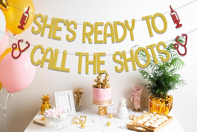 LANKBACK She's Ready to Call the Shots Banner, Congrats Nurse/Big BSN Energy, Nurses Call The Shots, Nurse Graduation Party Decorations, Nursing School Grad Party Decor Supplies Gold Red